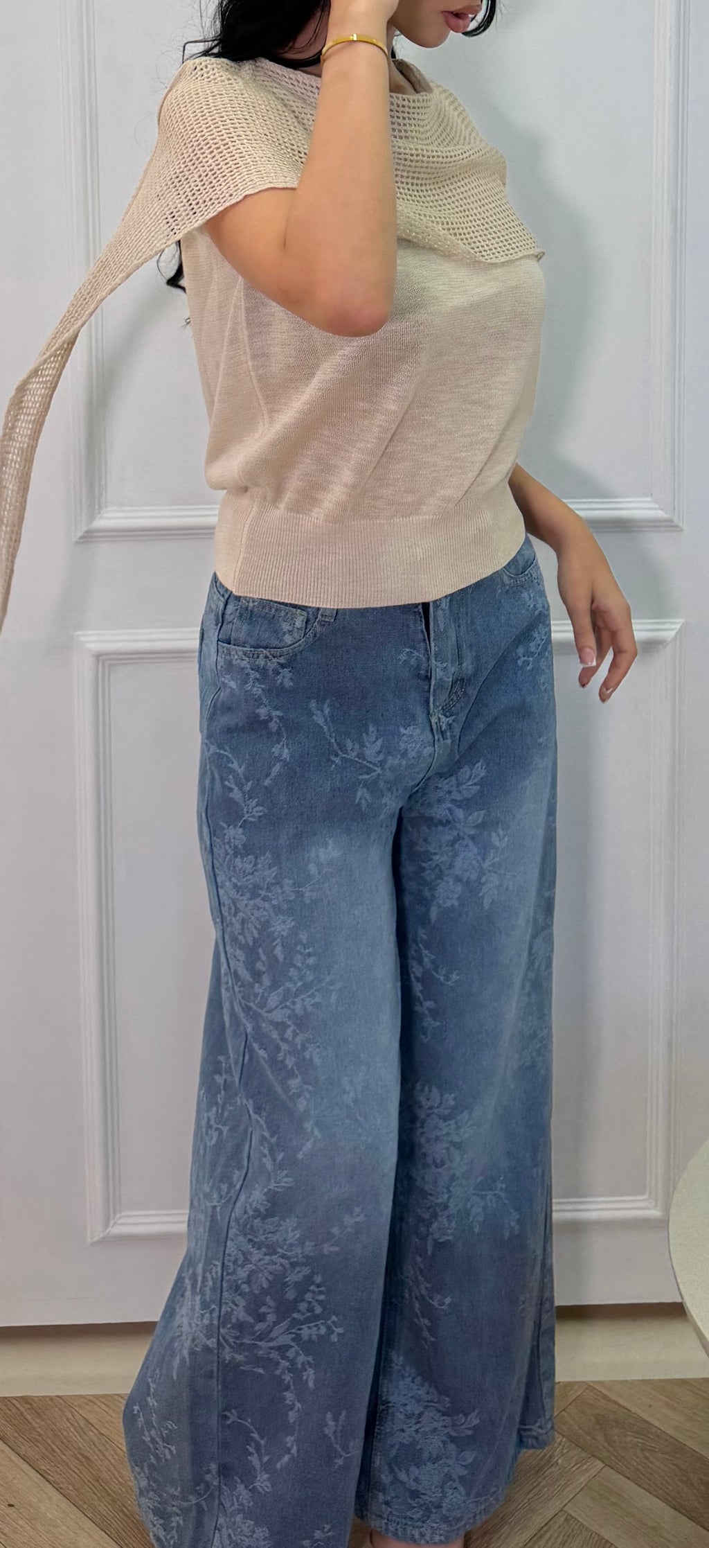 Vintage Floral Wash Wide Leg Jeans