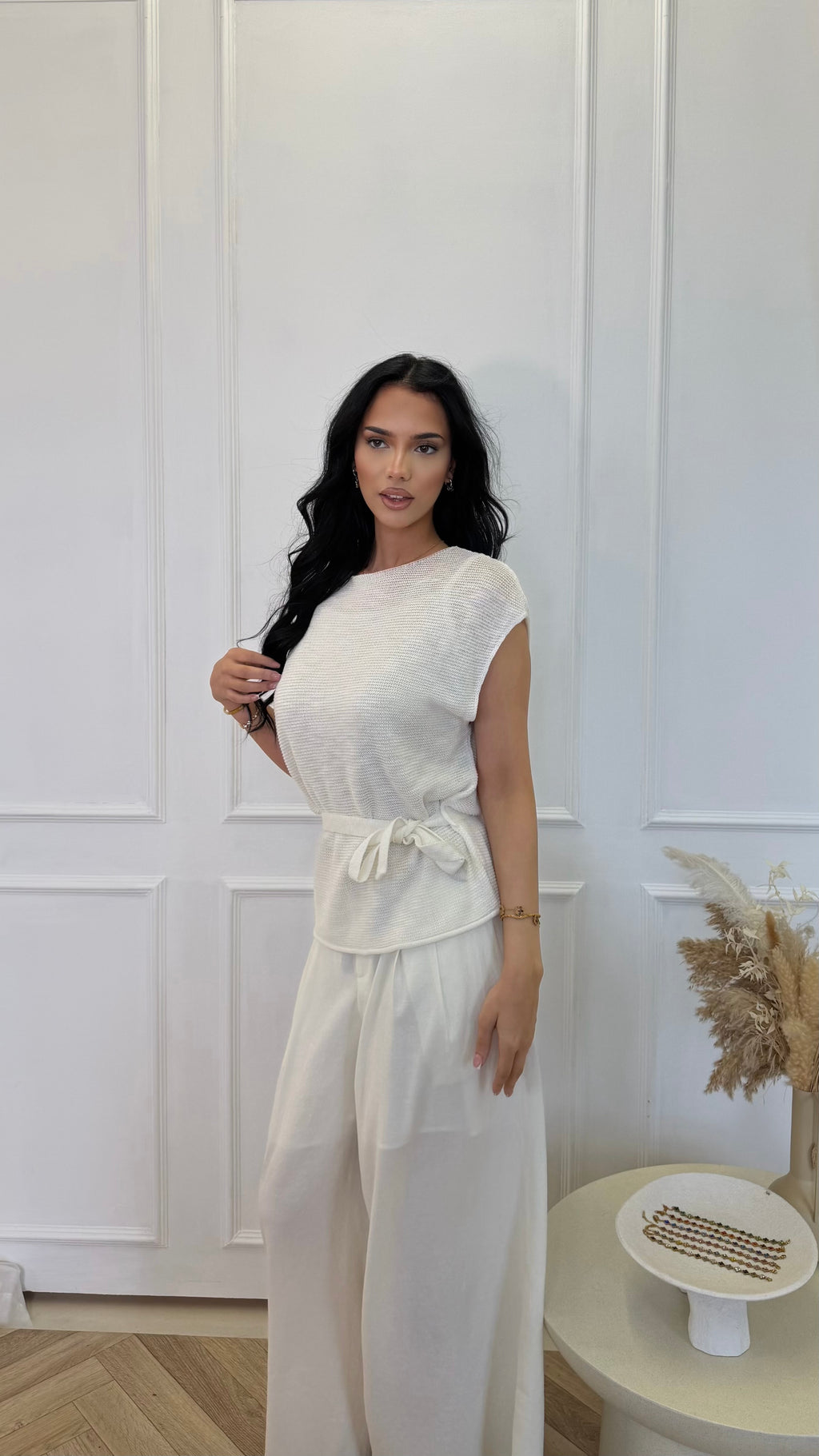 Belted Sleeveless Soft Knit Top