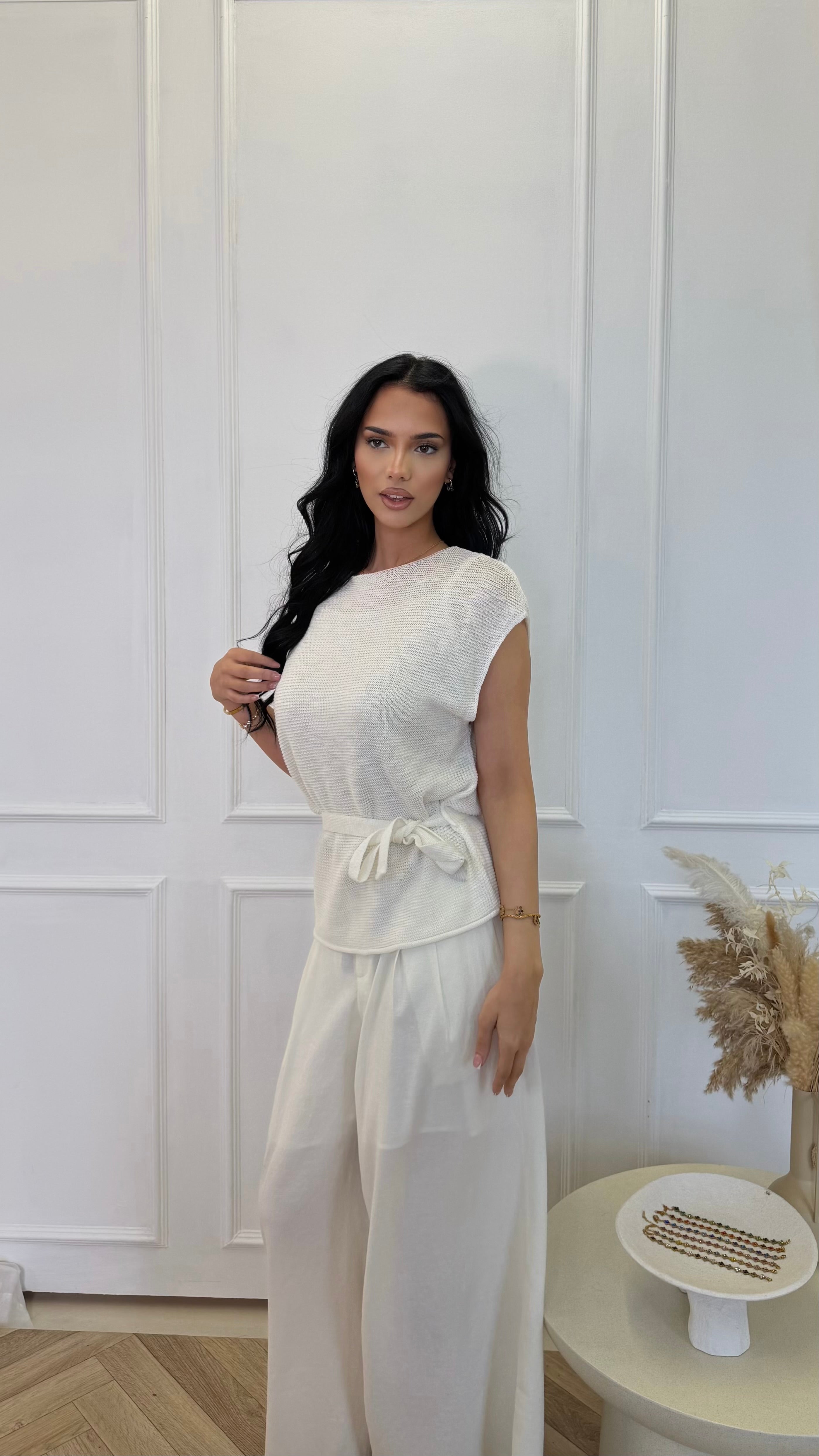 Belted Sleeveless Soft Knit Top