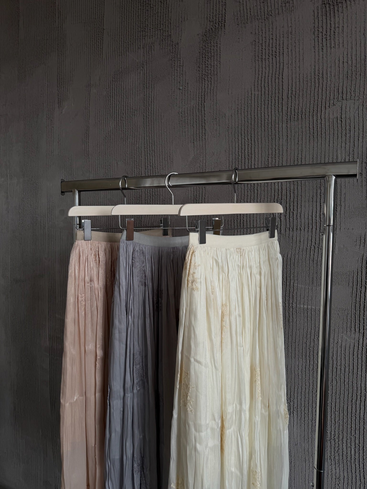 Embroidered Pleated Maxi Skirt