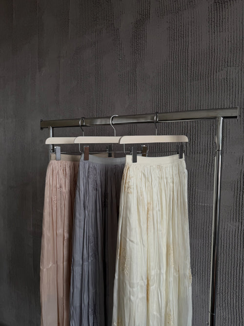 Embroidered Pleated Maxi Skirt