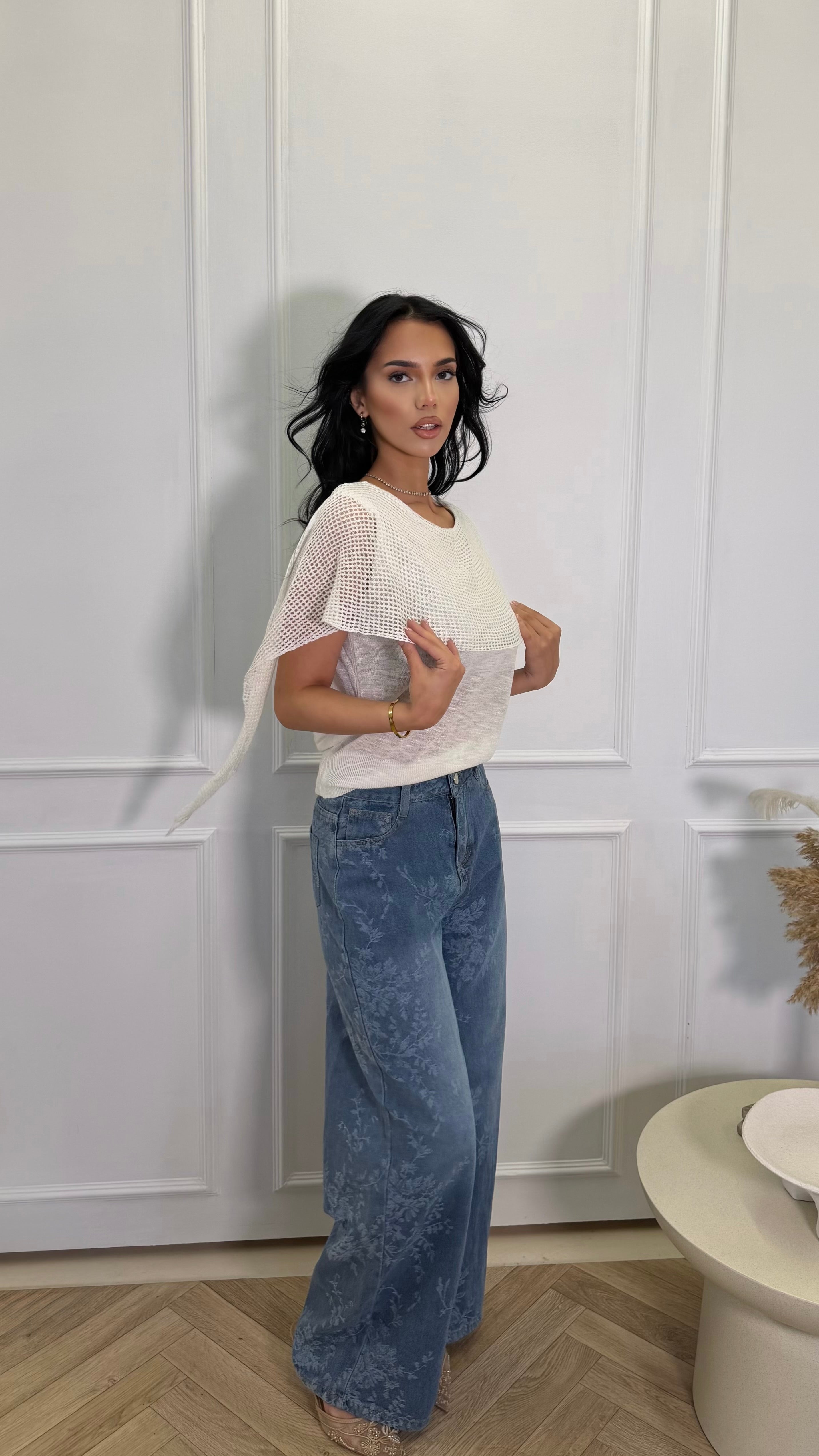 Vintage Floral Wash Wide Leg Jeans
