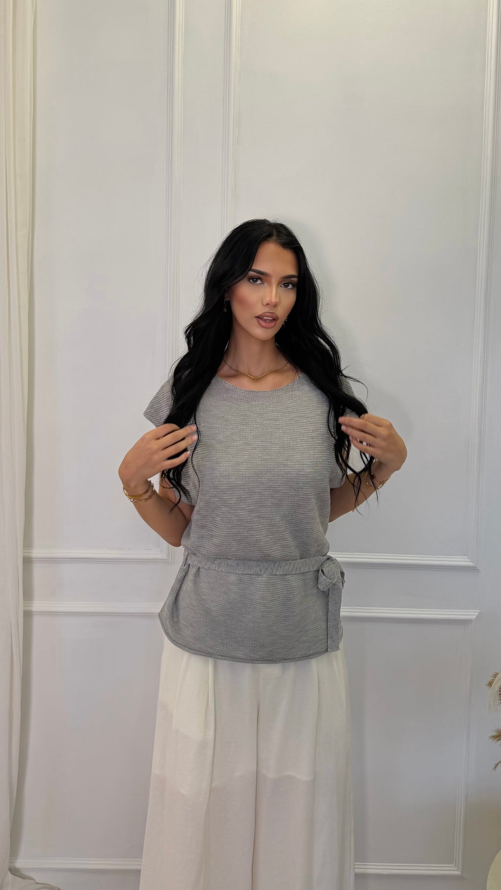 Belted Sleeveless Soft Knit Top