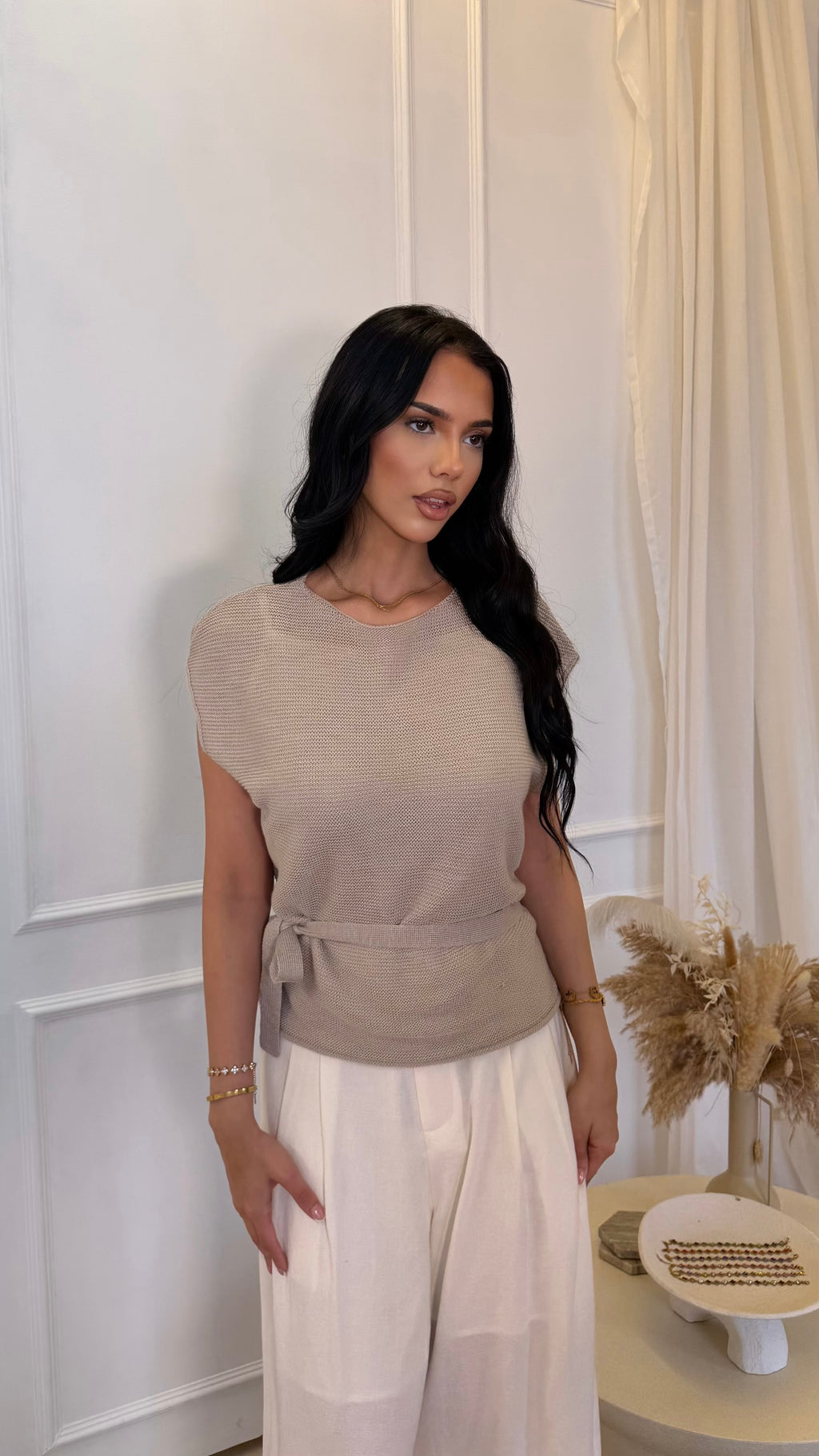 Belted Sleeveless Soft Knit Top