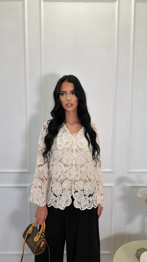 Floral Lace Button-Up Blouse